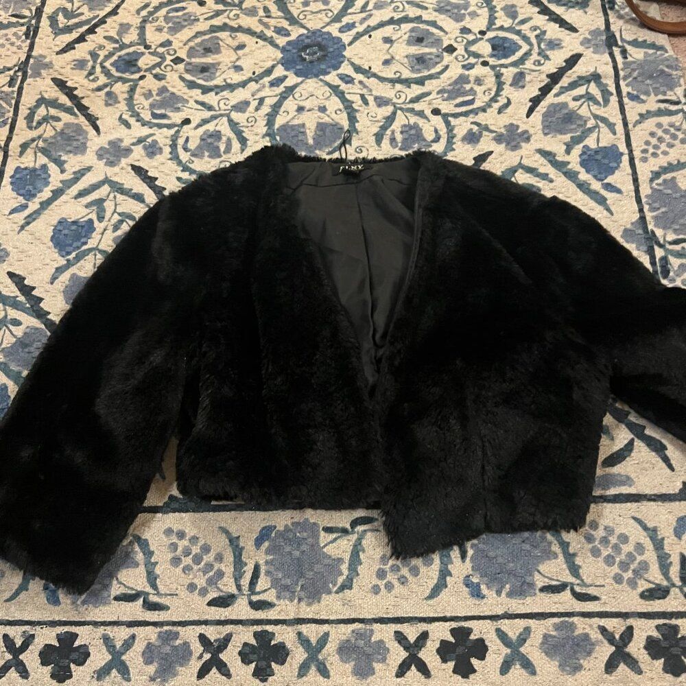 SLNY black fuzzy cardigan‎ L